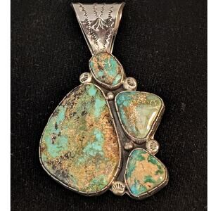 Sterling Silver Lee Bennett 4 Stone Turquoise Navajo Native American Pendant 38g
